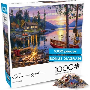 image:imageBuffalo Games  Canoe Lake 1000 Piece Puzzle for Adults  Jigsaw Puzzles  Darrell Bush Cabin Sunset Artwork with Poster  Challenging Outdoor Nature Scene