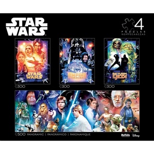 image:imageBuffalo Games Star Wars Jigsaw Puzzle Multipack  4 In 1 3 x 300 Piece amp 1 x 500 Piece Panoramic  Precision Cut Design  Bonus Poster  Star Wars Puzzles For AdultsCollectors Edition