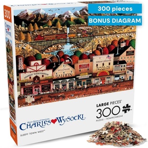 image:imageBuffalo Games Charles Wysocki  Fun Lovin Silly Folks  300 Piece Jigsaw Puzzle  2125 x 15 in Ages 14  HighResolution Artwork amp Poster Included  Charles Wysocki Puzzles  EasyToHandle PiecesSleepy Town West