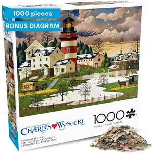 image:imageBuffalo Games Charles Wysocki Twilight Sentinel 1000 Piece Jigsaw Puzzle  Multicolor Rectangular 2675 x 1975 in  Lighthouse Twilight Scene  Poster Included  1000 Piece Puzzle for Adults