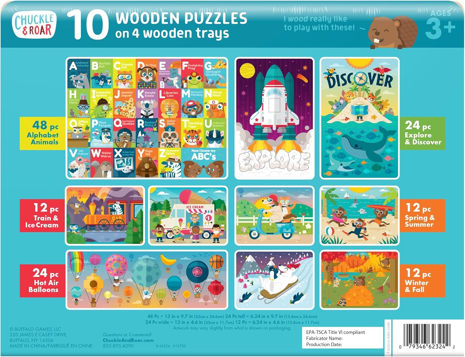 image:imageChuckle amp Roar Wood Toddler Puzzle Set  10 Pack Ages 3 Multicolor Alphabet  Toddler Toys for Fine Motor Skills  Sensory Toys for Color Recognition  Preschool Learning Activities