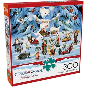 image:imageBuffalo Games Charles Wysocki 300 Piece Jigsaw Puzzle  Jingle Bell Teddy Large Rectangular  Sturdy Interlocking Construction for 300 Piece Puzzles for Adults  FullColor Poster Included