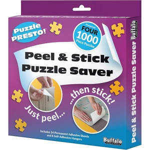 image:imageBuffalo Games Peel amp Stick Saver Sheets  Pack of 4 24 Adhesive Sheets amp 8 Adhesive Hangars  Quick Peel amp Stick Puzzle Glue amp Storage Solution  NoMess Puzzle Frame Alternative