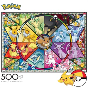 image:imageBuffalo Games Pokmon Eevee Evolutions Series 1 Jigsaw Puzzle  500 Piece Puzzle 2125 x 15 in  Precision Cut Pieces  Bonus Reference Poster  Eevee Evolutions Artwork with Sylveon amp UmbreonEevees Stained Glass