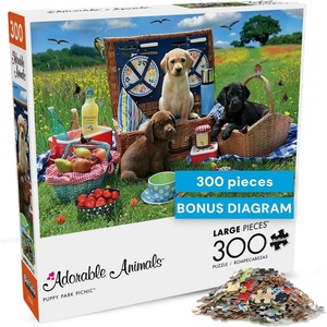 image:imageBuffalo Games  Adorable Animals Puppy Park Picnic 300 Large Piece Jigsaw Puzzle for Adults with Oversized Pieces