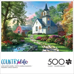 image:imageBuffalo Games  Little White Chapel Jigsaw Puzzle 500 Piece Puzzle for Adults Peaceful Church Landscape Art by Dominic Davison