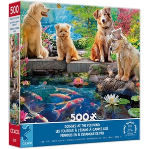 image:imageCEACO Doggies at the Koi Pond Jigsaw Puzzle  500Piece 2125 x 15 in  Peaceful Dog Scene Jigsaw Puzzles 500 Pieces for Adults  Assembly Kit amp Bonus Poster Guide