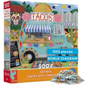 image:imageCeaco  Food Trucks Taco Truck 500 Piece Jigsaw Puzzle with Colorful Vibrant Art for Adults and Teens