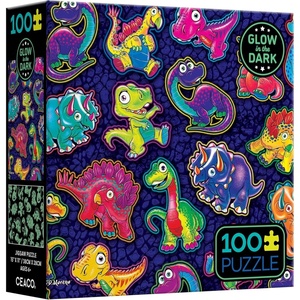 image:imageCeaco  Glow in The Dark  Dinosaur Sticker Collage  100 Piece Jigsaw Puzzle