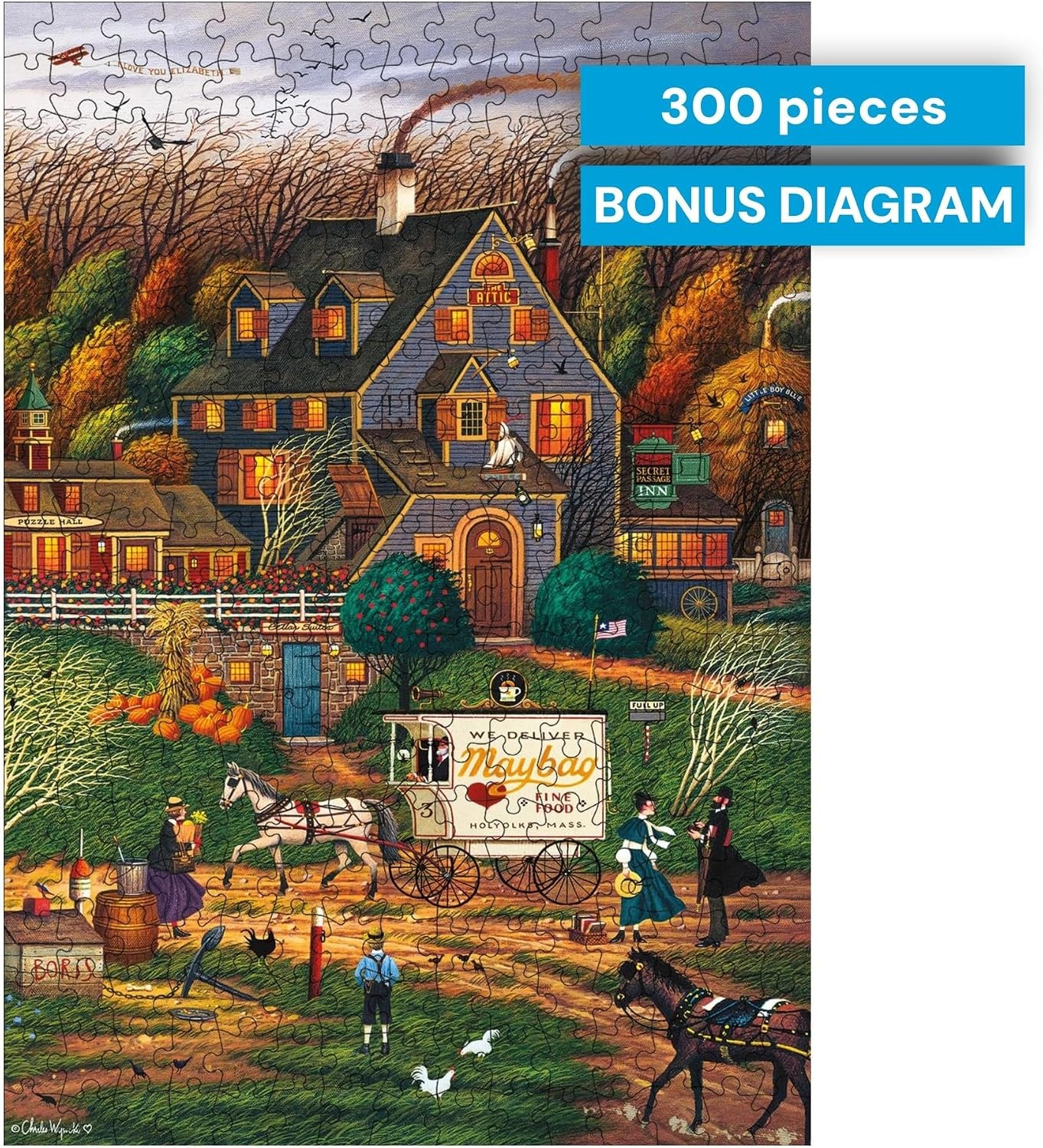 image:imageBuffalo Games Oversize Puzzle  Devilstone Harbor by Charles Wysocki  300Piece Large Jigsaw Puzzle for Adults Full Color Poster Made in USASecret Passage Inn