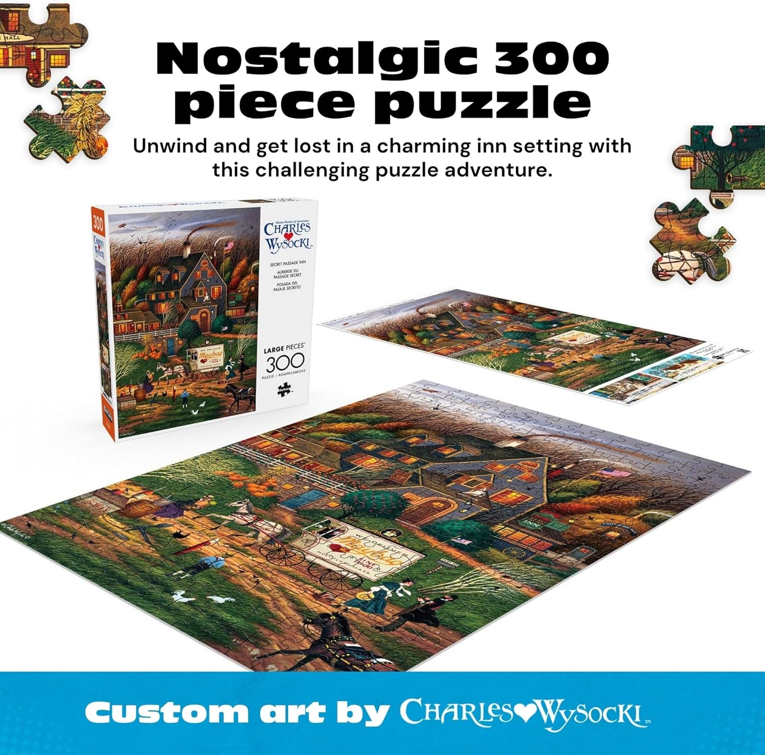 image:imageBuffalo Games Oversize Puzzle  Devilstone Harbor by Charles Wysocki  300Piece Large Jigsaw Puzzle for Adults Full Color Poster Made in USASecret Passage Inn