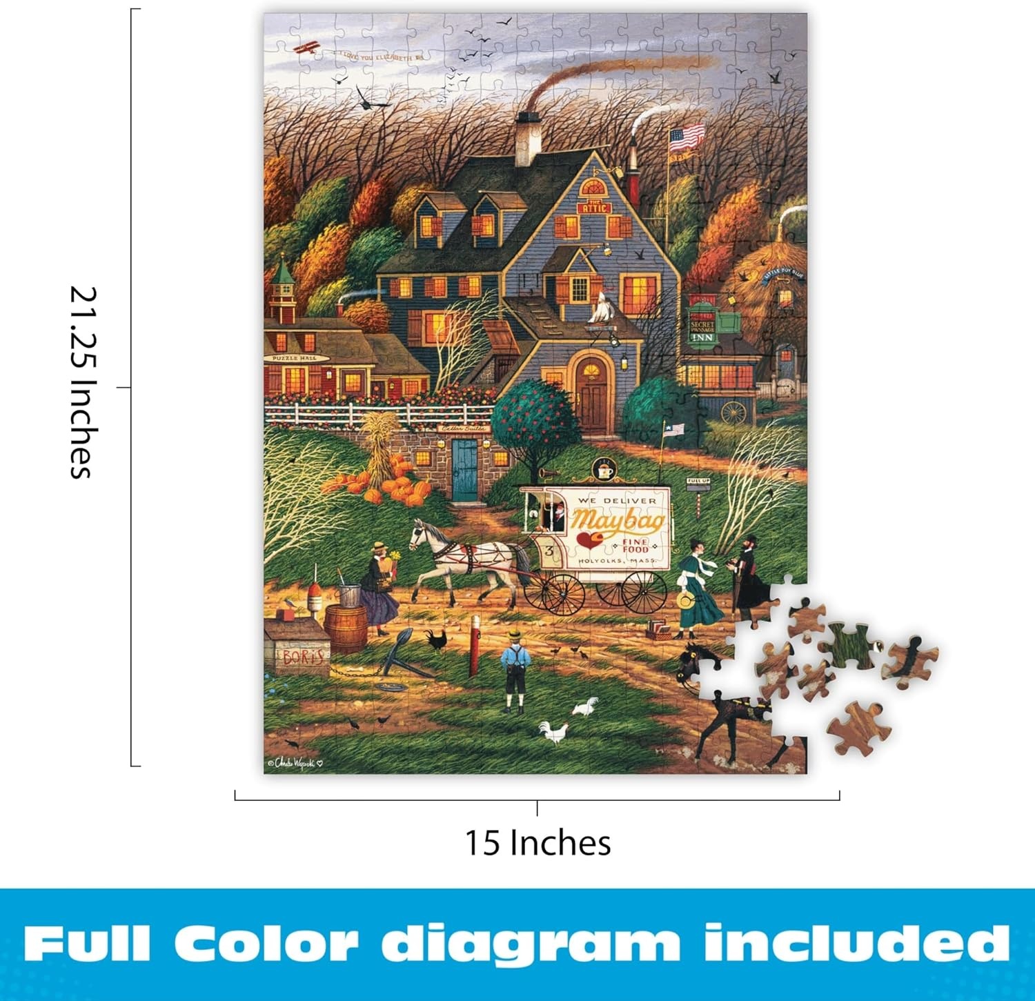 image:imageBuffalo Games Oversize Puzzle  Devilstone Harbor by Charles Wysocki  300Piece Large Jigsaw Puzzle for Adults Full Color Poster Made in USASecret Passage Inn