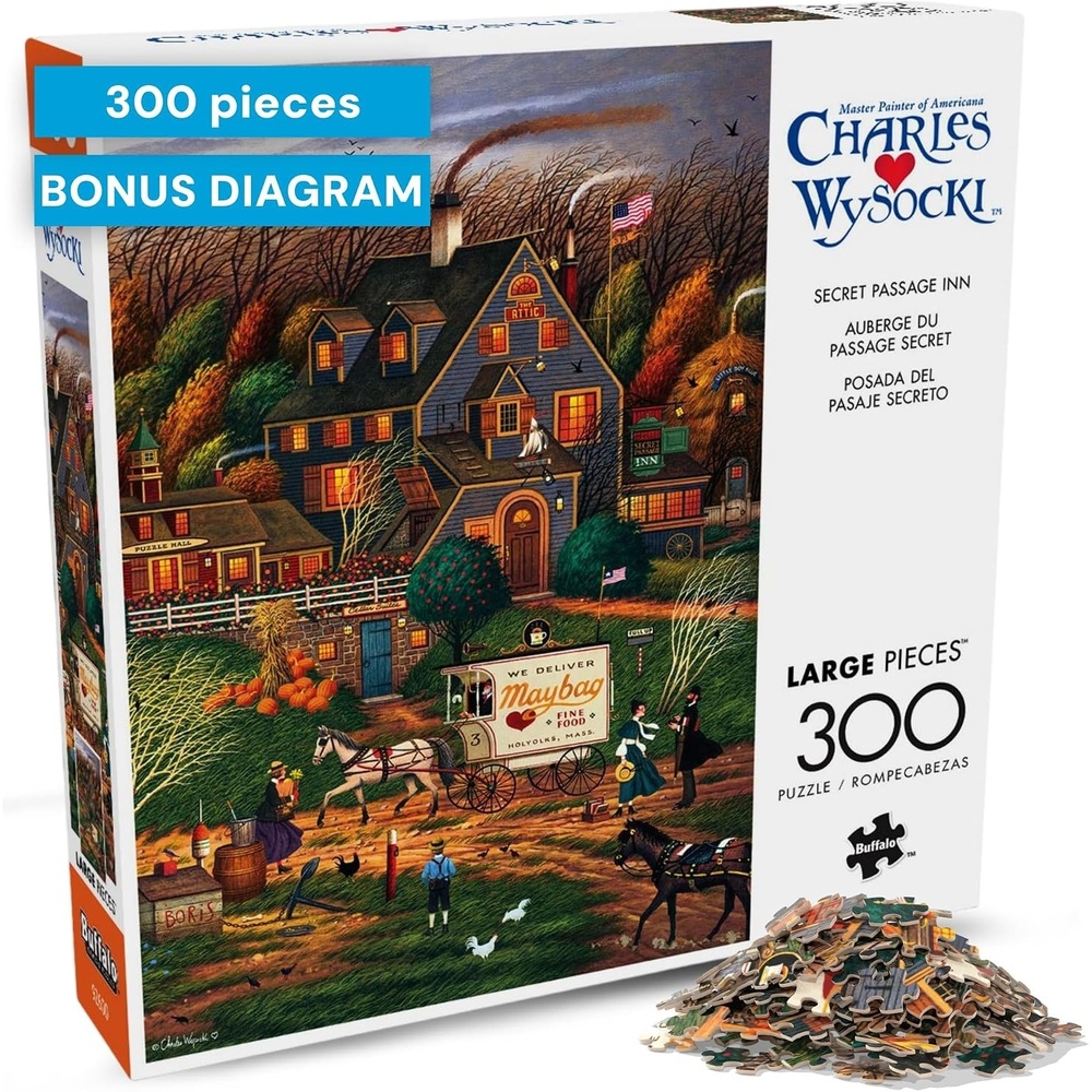 image:imageBuffalo Games Oversize Puzzle  Devilstone Harbor by Charles Wysocki  300Piece Large Jigsaw Puzzle for Adults Full Color Poster Made in USASecret Passage Inn