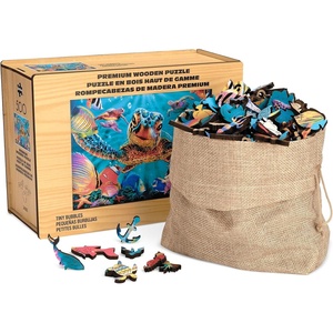 image:imageBuffalo Games  500 Piece Wooden Jigsaw Puzzle  Tiny Bubbles  Unique Whimsical Jigsaw Pieces  Wooden Box  Full Size Poster Ages 14