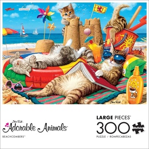 image:imageBuffalo Games  Beachcombers  Steve Read  300 Piece Large Piece Jigsaw Puzzle for Adults  Playful Cat Beach Scene Puzzle with Oversized Pieces  Bonus Diagram Included  Finished Size 2125 x 1500