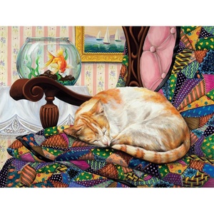 image:imageBuffalo Games  Joelle McIntyre  Sleeping Quilt Cat  750 Piece Jigsaw Puzzle for Adults  Challenging Puzzle Perfect for Game Nights  Finished Size is 24 x 18