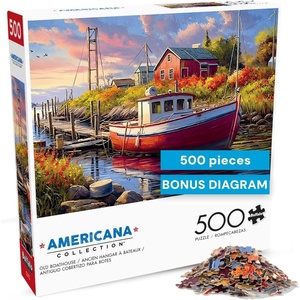 image:imageBuffalo Games Old Boathouse 500 Piece Jigsaw Puzzle  Large Multicolor Paper  Relaxing Beach Puzzle  Bonus Poster Included  Classic Americana Scene