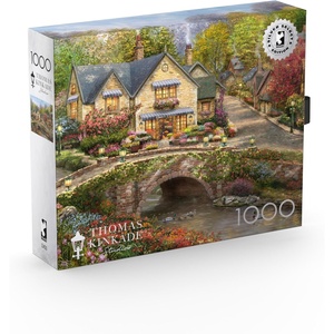 image:imageBuffalo Games Thomas Kinkade Summer in Cobblestone Village 1000 Piece Puzzle  Silver Select Premium Jigsaw Puzzle with Foil Accents amp Reference Poster