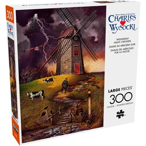 image:imageBuffalo Games Charles Wysocki Wednesday Night Checkers 300 Piece Puzzle  Oversized Pieces 2125 x 15 in Bonus Poster Easy Grip Recycled Board