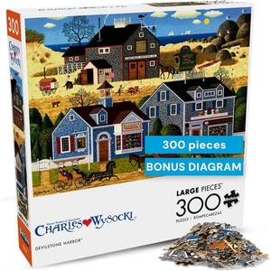 image:imageBuffalo Games Oversized Puzzle Belly Warmers by Charles Wysocki 300 Piece Jigsaw Puzzle for Adults Large Pieces Winter Americana Scene with Reference PosterDevilstone Harbor
