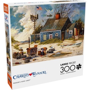 image:imageBuffalo Games Oversized Puzzle Belly Warmers by Charles Wysocki 300 Piece Jigsaw Puzzle for Adults Large Pieces Winter Americana Scene with Reference PosterPeddlers Hope Chest