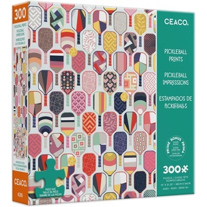 image:imageCeaco  Pickleball Prints  Emma Schonenberg  300 Piece Jigsaw Puzzle for Adults with Oversized Pieces and Bonus Poster  Colorful Pickleball Paddle Art Puzzle