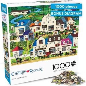 image:imageBuffalo Games  1000 Piece Jigsaw Puzzle Charles Wysocki Shops and Buggies Made in USA Premium Recycled Board Reference Diagram GiftableShops and Buggies