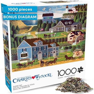 image:imageBuffalo Games  1000 Piece Jigsaw Puzzle Charles Wysocki Shops and Buggies Made in USA Premium Recycled Board Reference Diagram GiftableSunset Bay