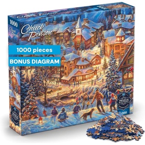 image:imageBuffalo Games  Chuck Pinson Twilight Winter Village 1000 Piece Jigsaw Puzzle for Adults Winter Scene Puzzle with Premium Blue Board amp Poster