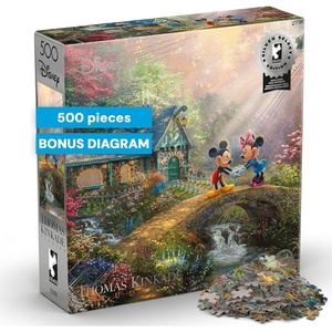 image:imageCeaco  Disney Mickey and Minnie Sweetheart Bridge 500 Piece Jigsaw Puzzle Thomas Kinkade Studios Artwork Silver Select Edition